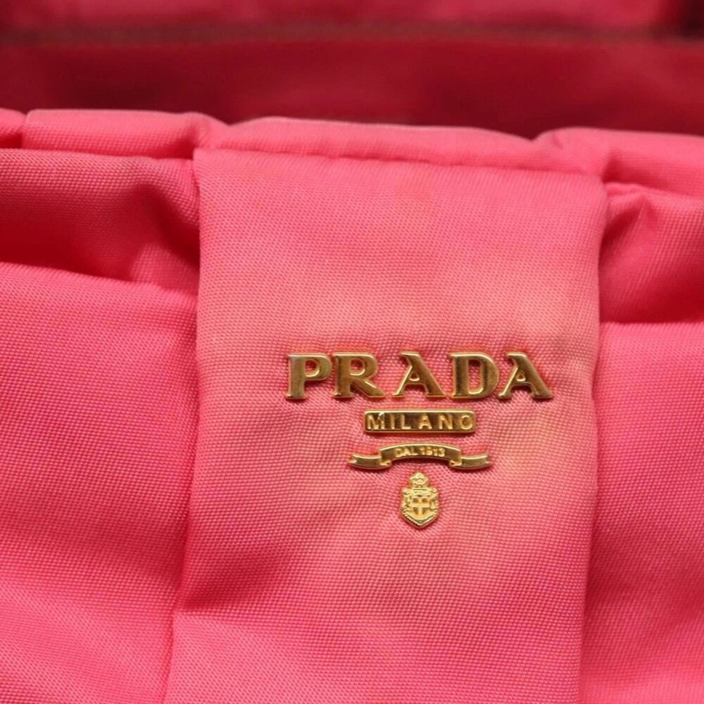 PRADA Hand Bag Nylon Pink Gold Auth - Picture 12 of 16